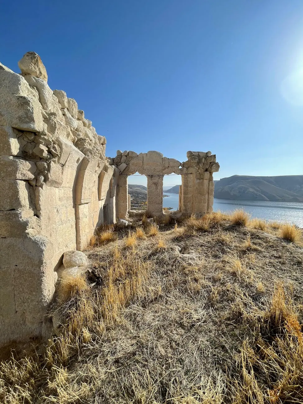 Stone ruins on a hill above Lake Van